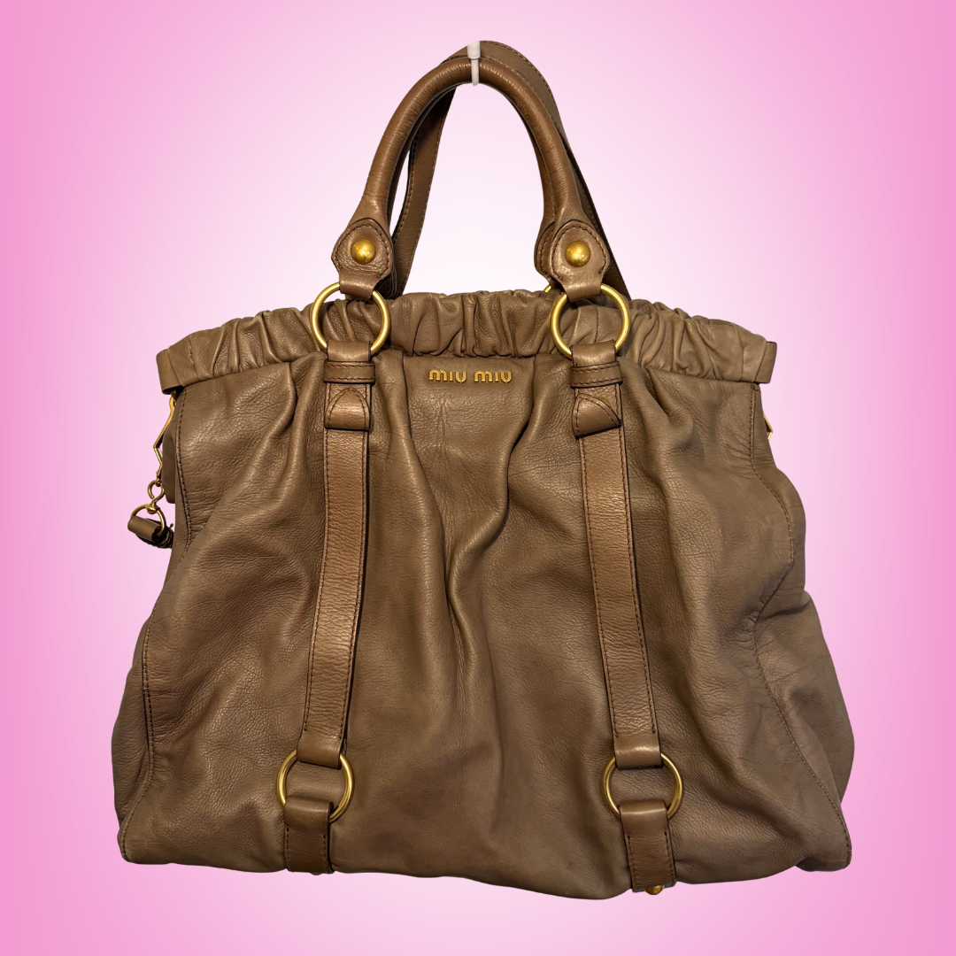 Miu Miu Vitello Lux 2-Way Bag Taupe – Moonstruck Vintage