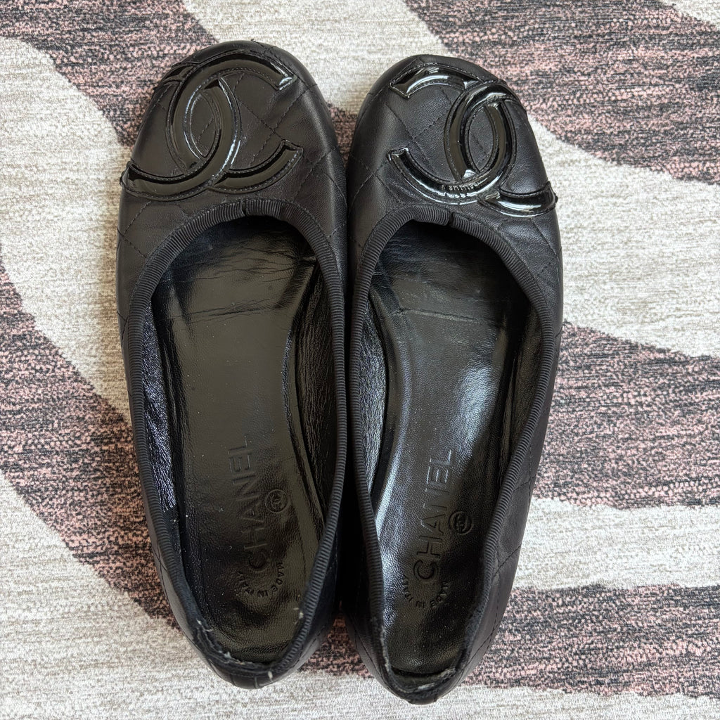 Chanel Cambon Flats Black on Black