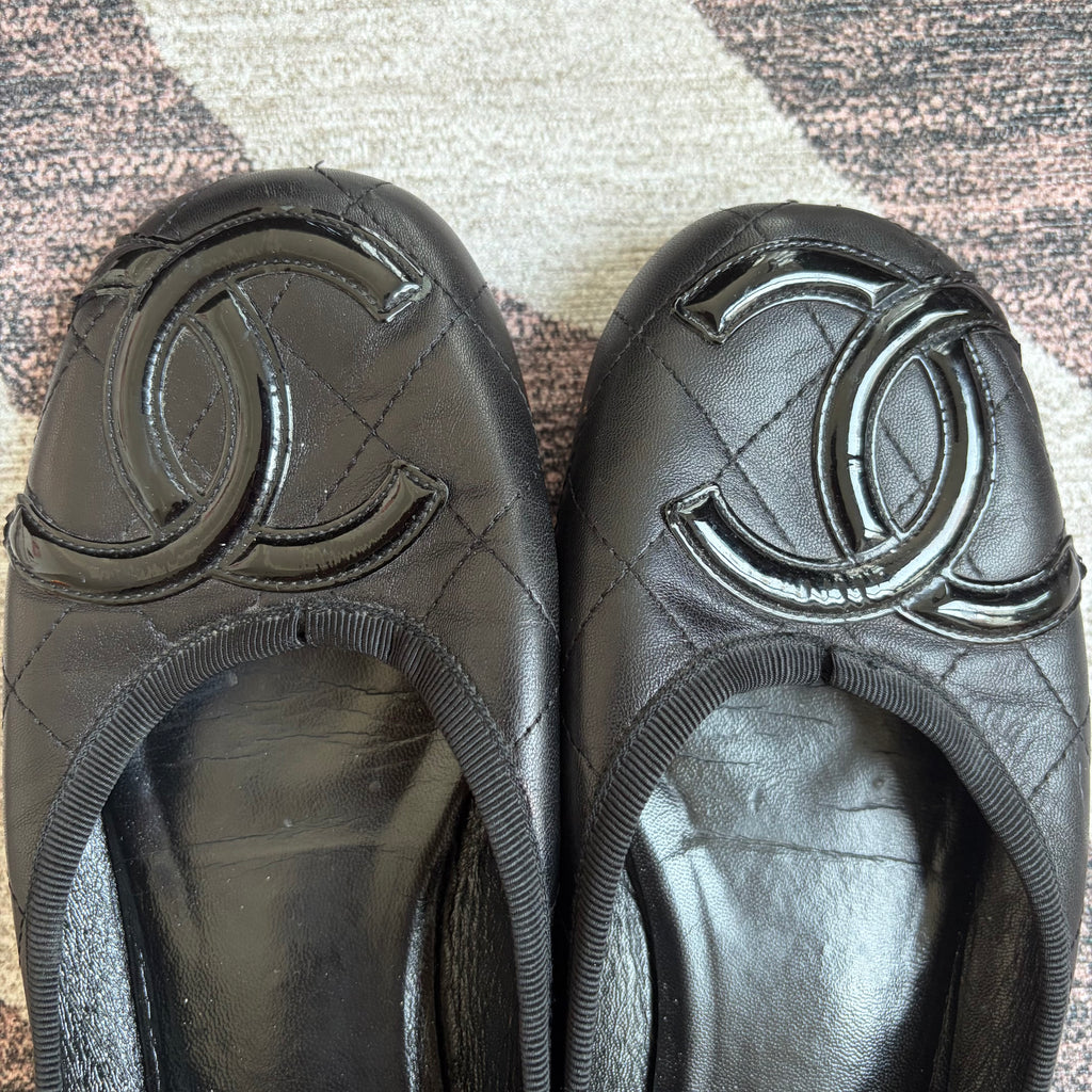 Chanel Cambon Flats Black on Black