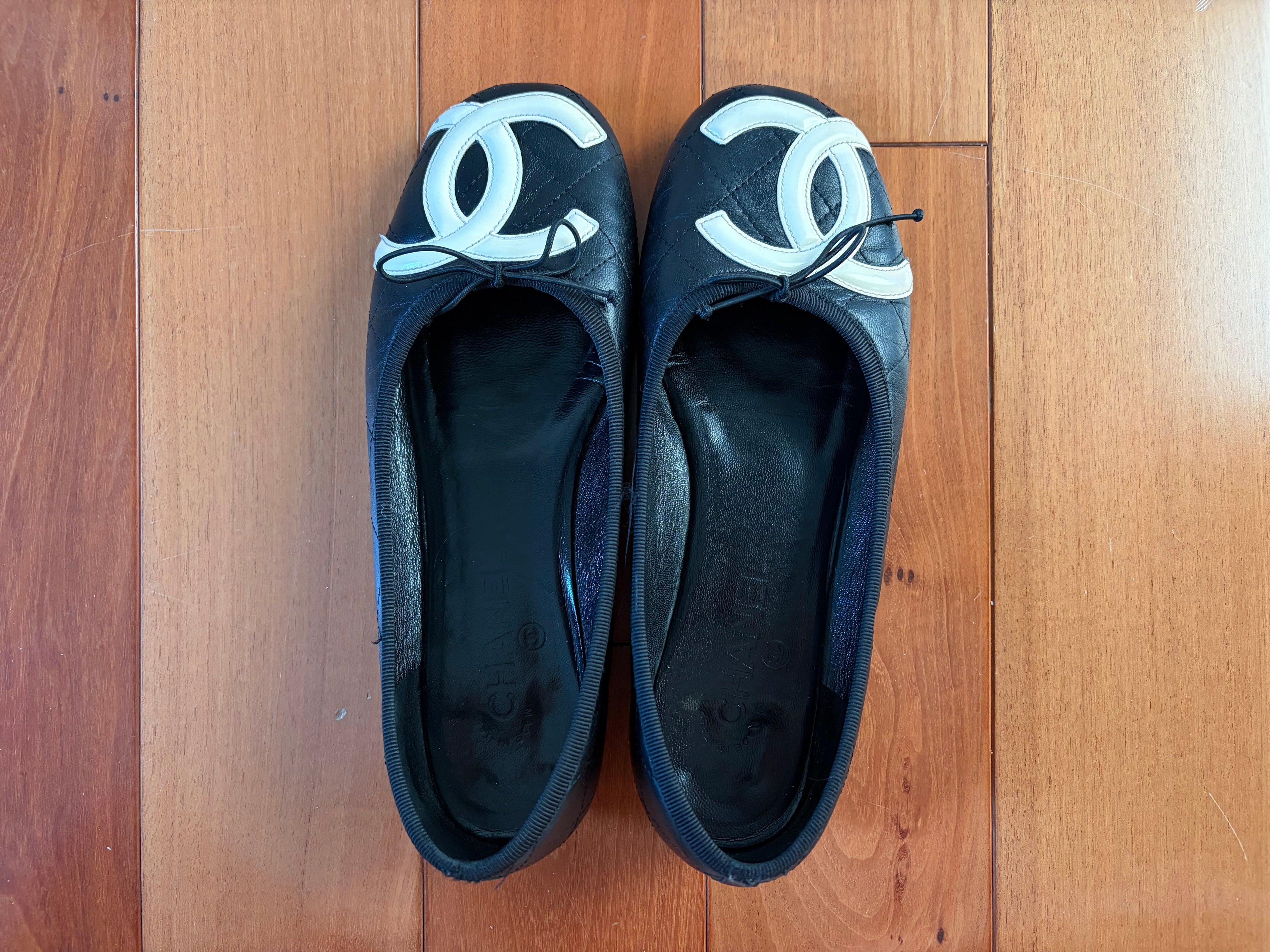 Chanel Cambon Flats Black and White