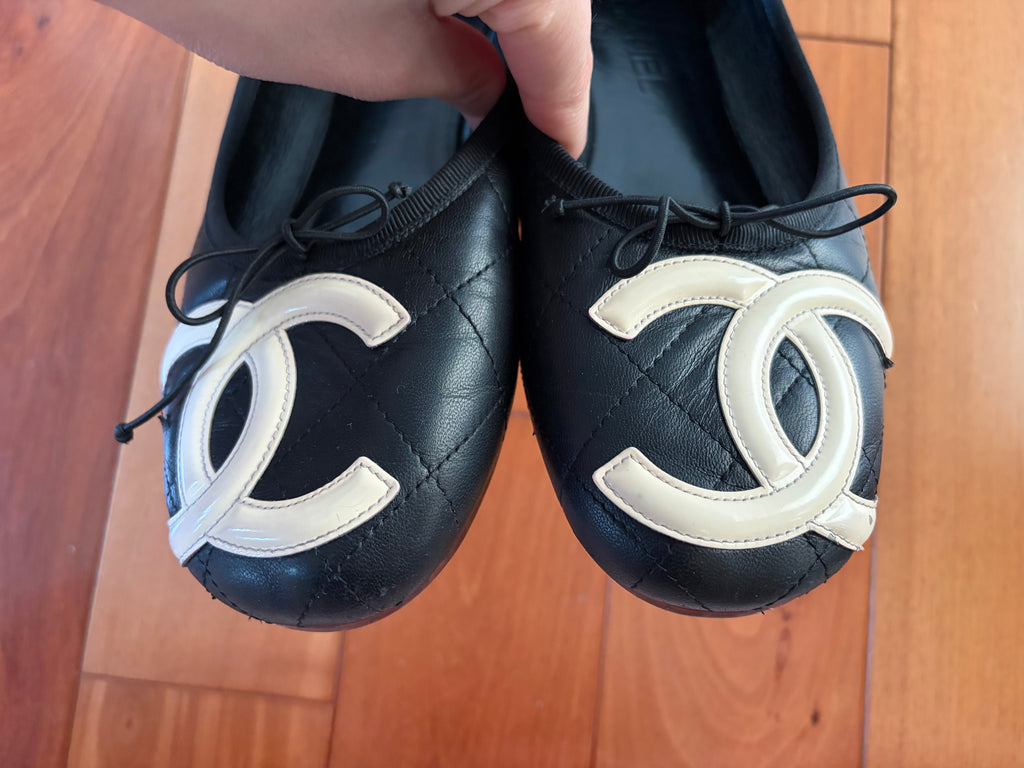 Chanel Cambon Flats Black and White