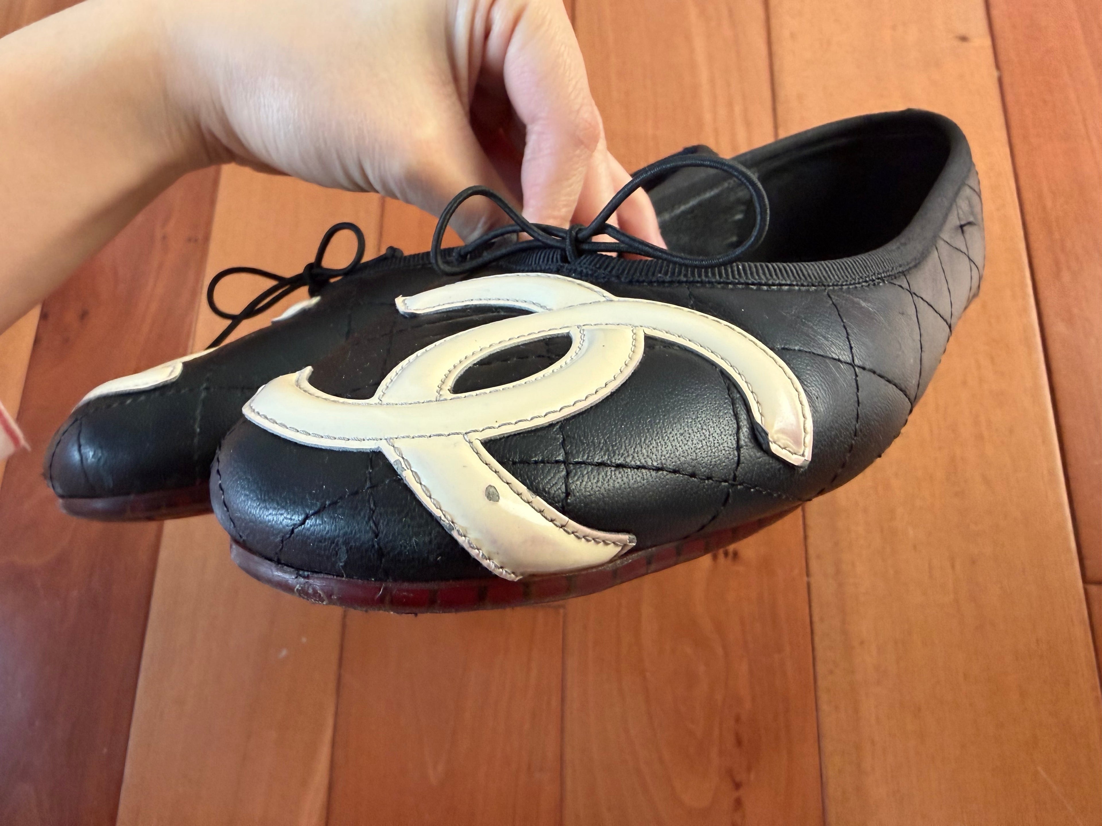 Chanel Cambon Flats Black and White