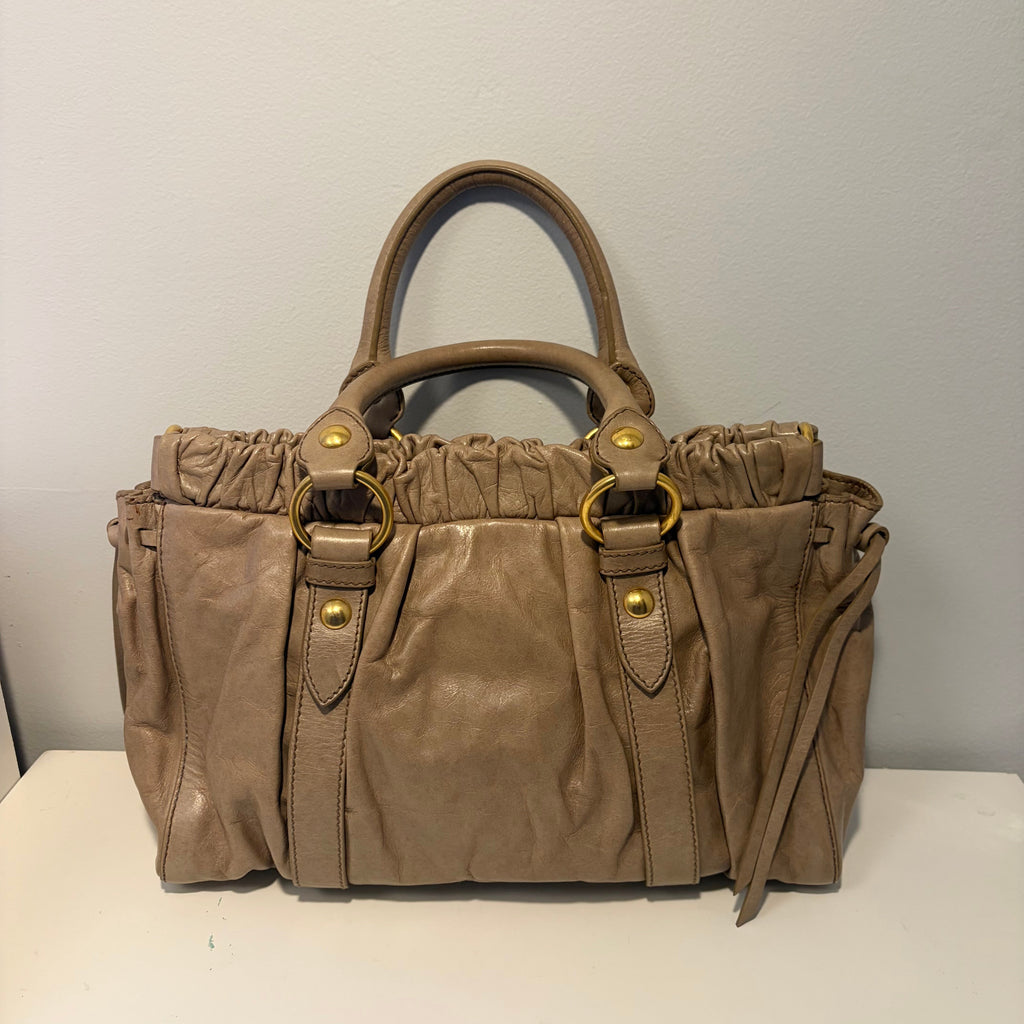 Miu Miu Vitello Lux 2-Way Bag Taupe