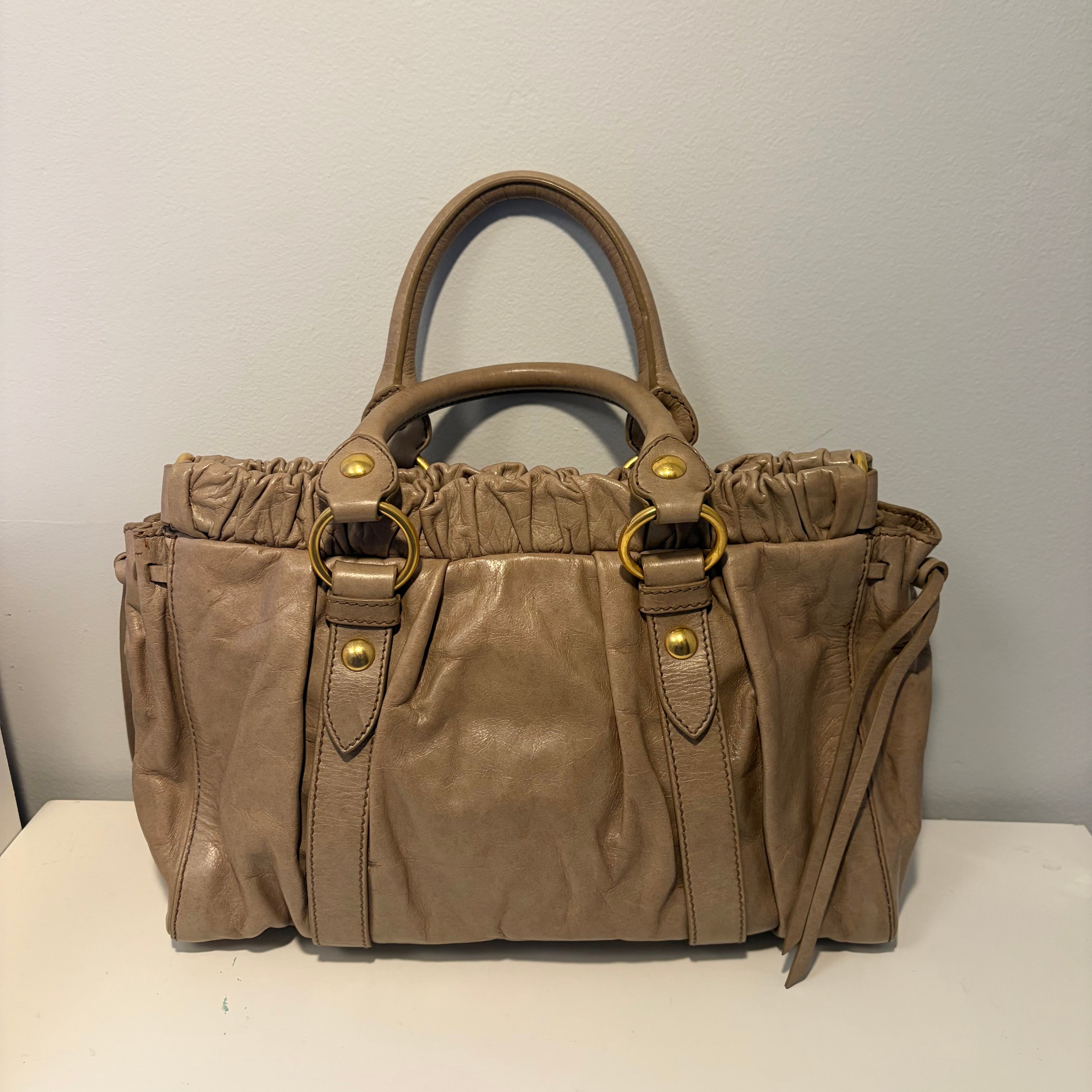 Miu Miu Vitello Lux 2-Way Bag Taupe