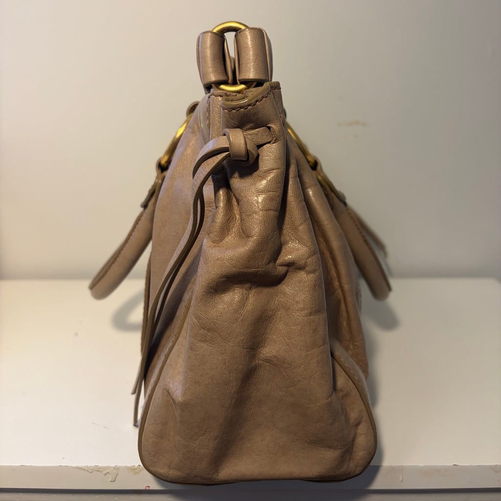 Miu Miu Vitello Lux 2-Way Bag Taupe