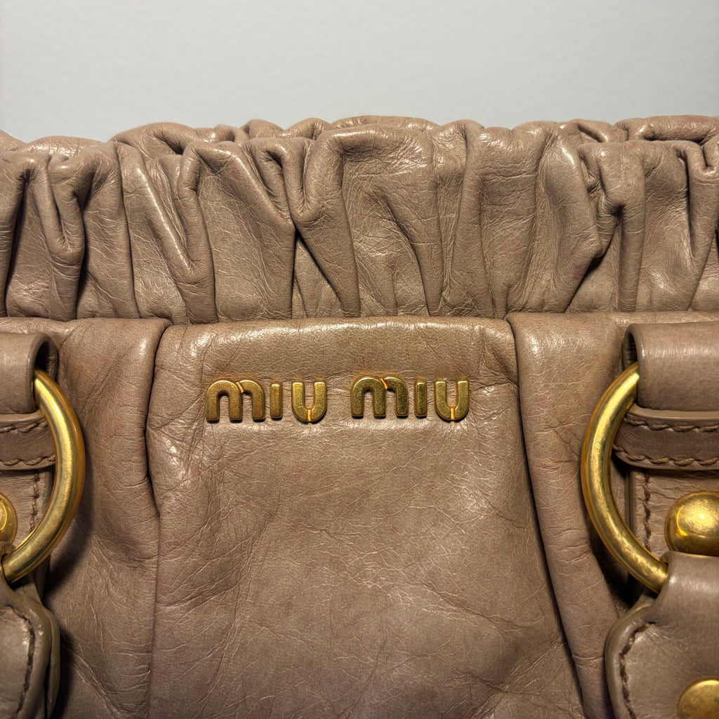 Miu Miu Vitello Lux 2-Way Bag Taupe