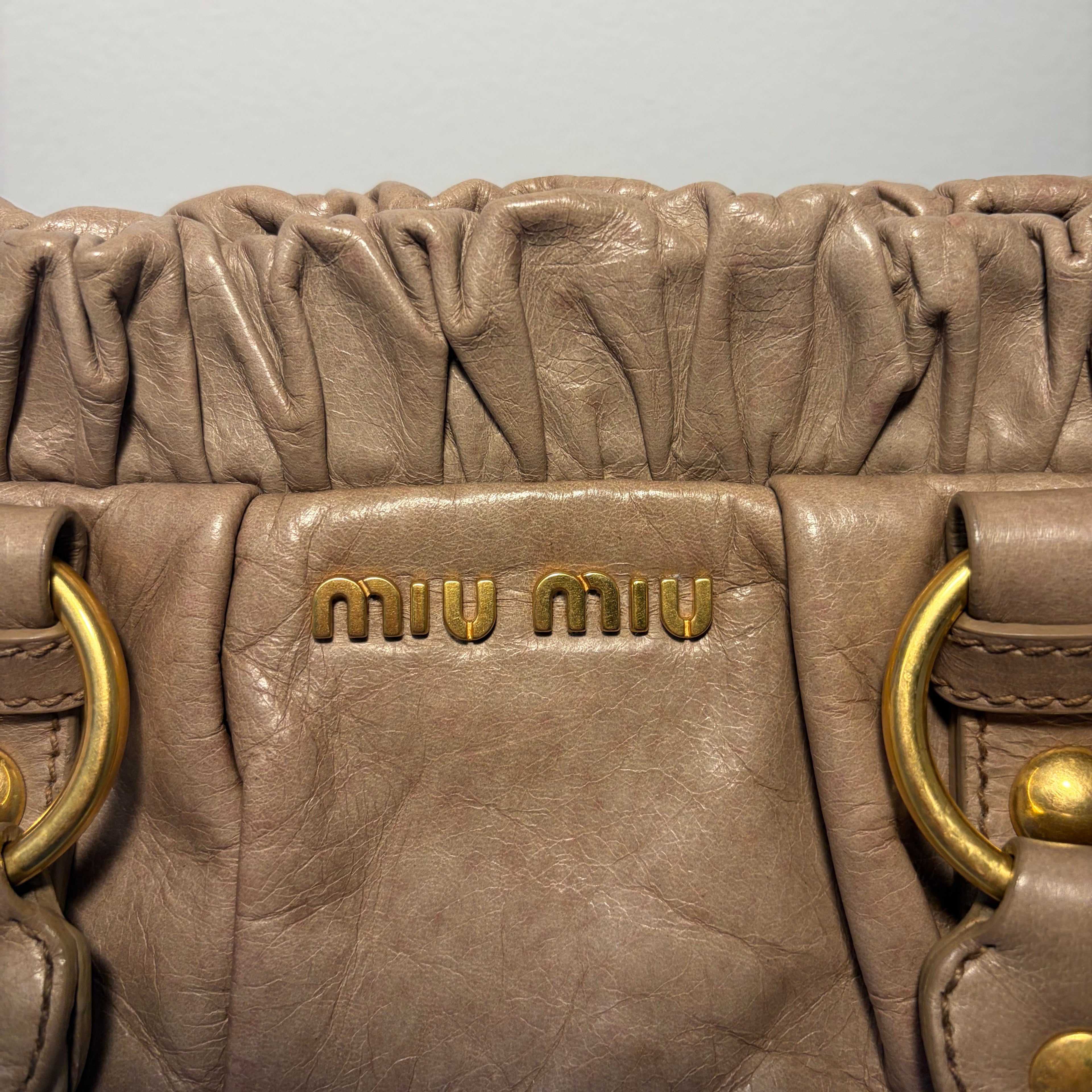 Miu Miu Vitello Lux 2-Way Bag Taupe