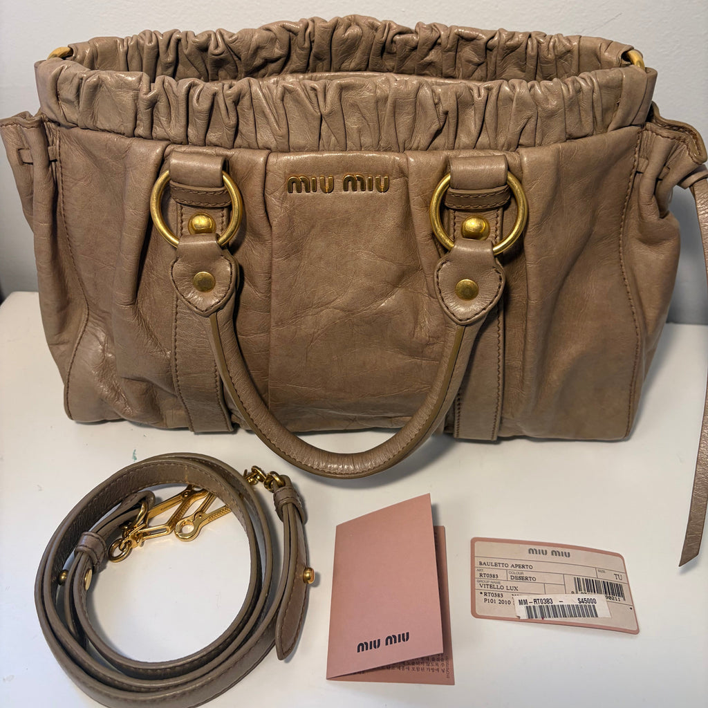 Miu Miu Vitello Lux 2-Way Bag Taupe
