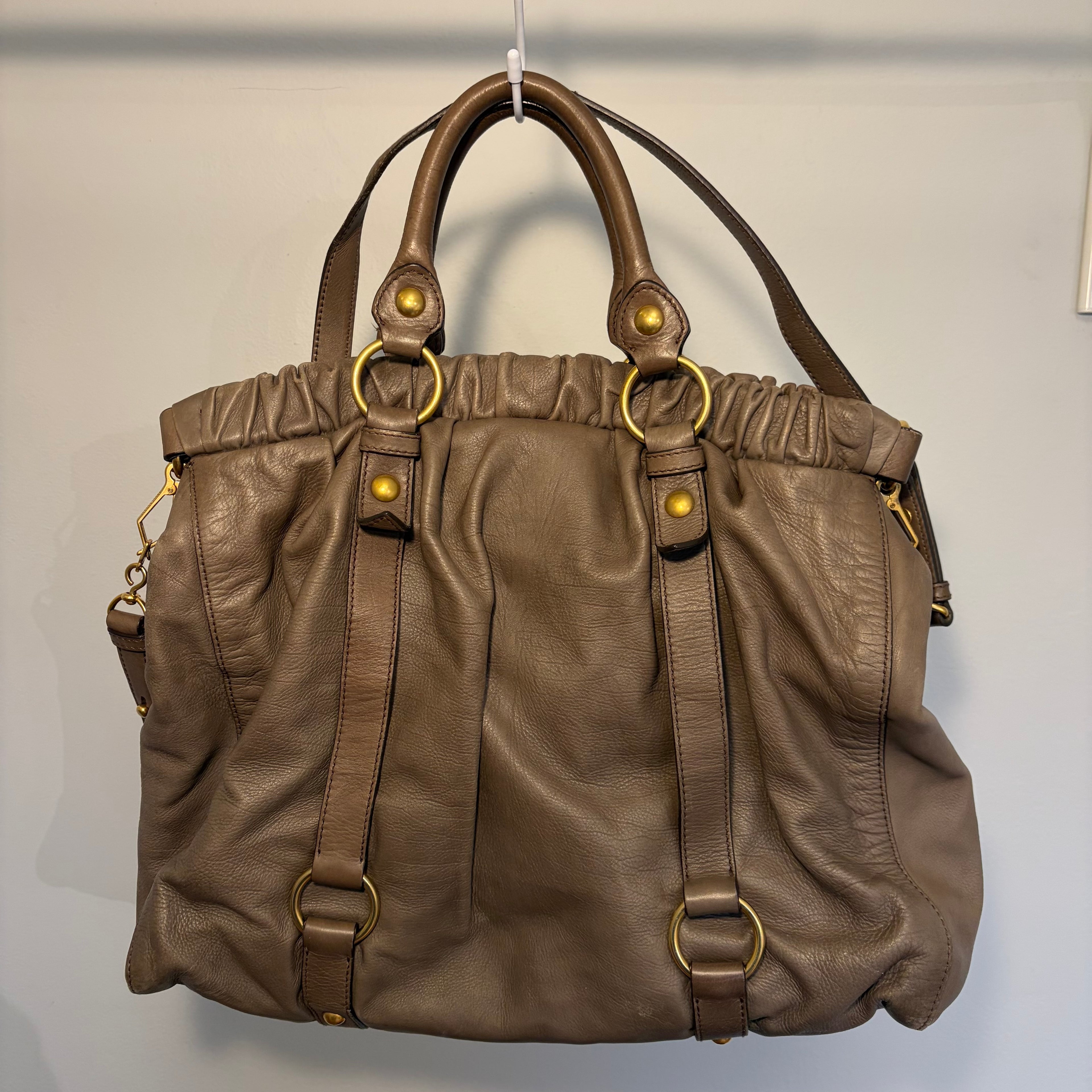 Miu Miu Vitello Lux 2-Way Taupe