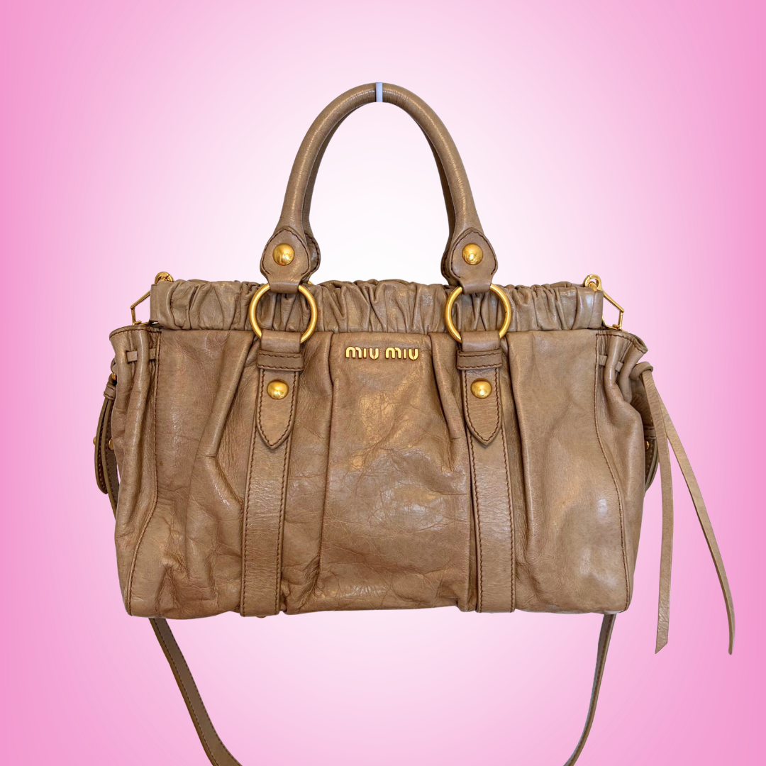 Miu Miu Vitello Lux 2-Way Bag Taupe